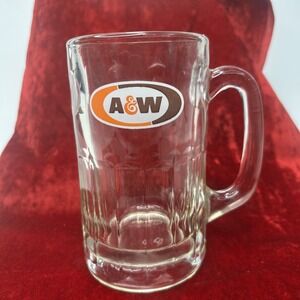 VTG 90s A&W Root Beer Mug 6'' Tall Dimple Ribbed Thick Heavy Glass Big Handle